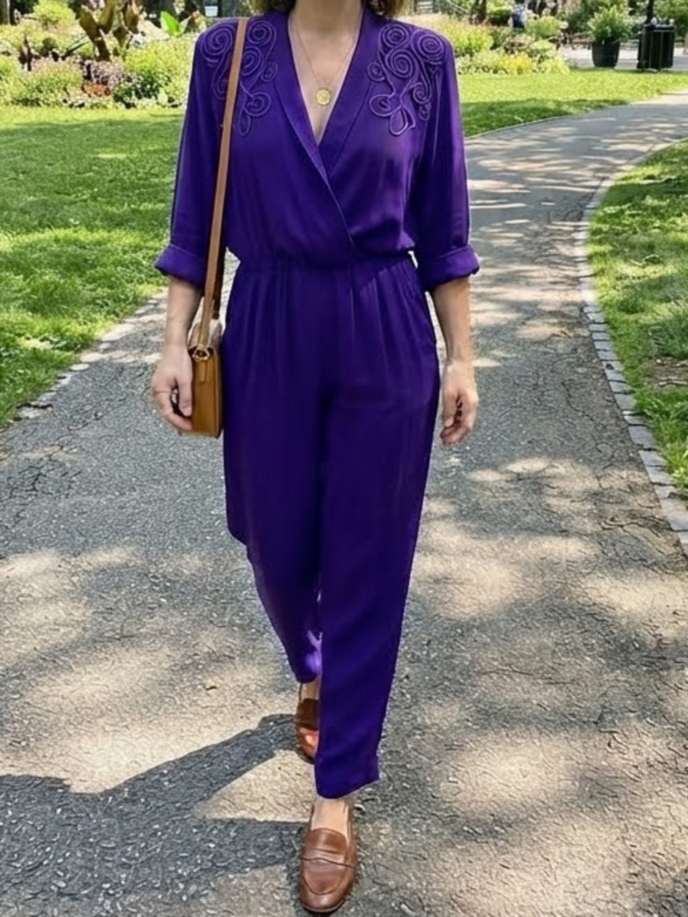 Vintage Purple Western Jumpsuit Romper Women’s Size 8 Made In USA Long Sleeve